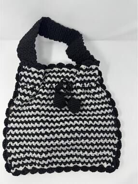 VTG Black & White Beaded Pouch PURSE Hiawatha Tote Bag